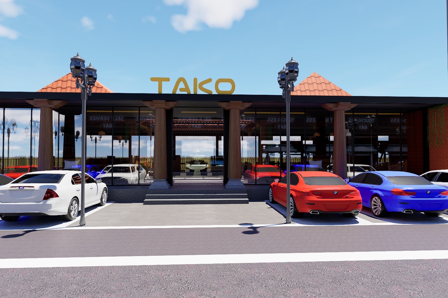 TaKo outlet — exterior frontage at dusk